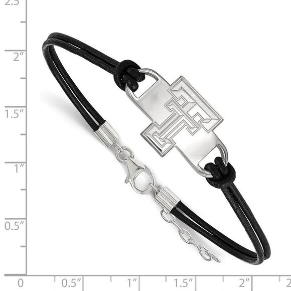 Sterling Silver Texas Tech Univ. Small Leather Bracelet, 7 Inch - Picture 2 of 3